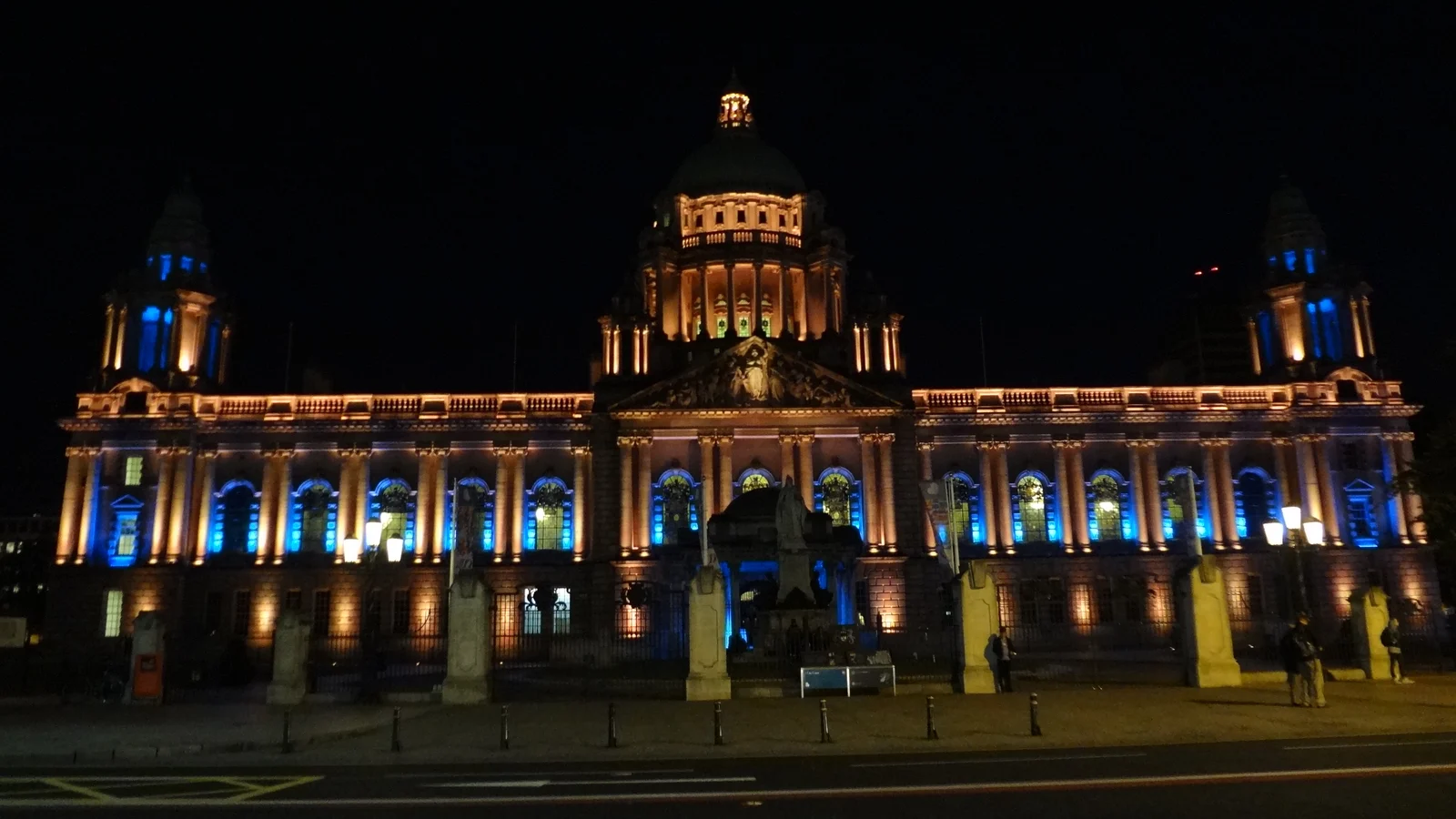 Belfast City Hall illuminated at night in September 2013
