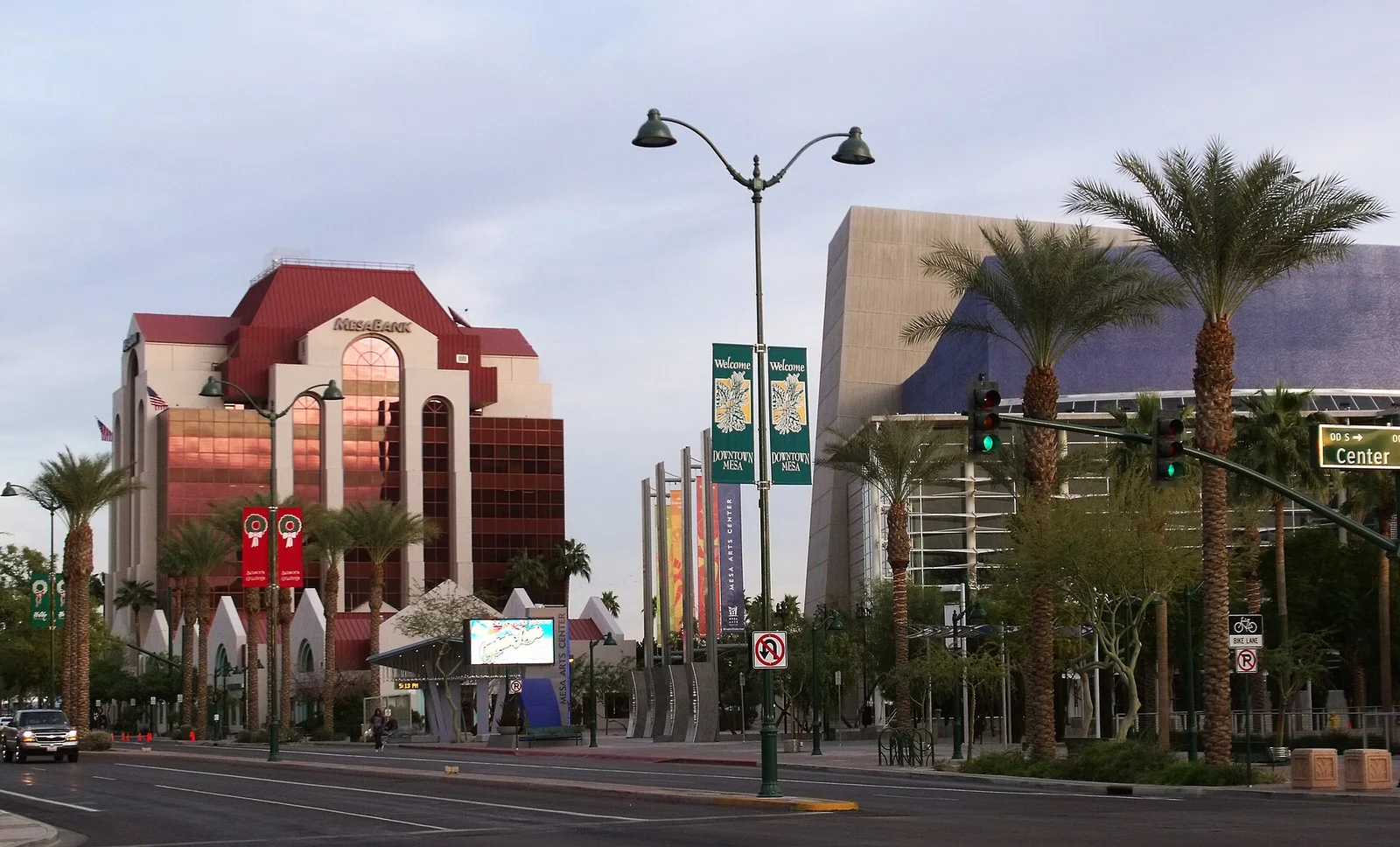 Downtown Mesa at Main and Center streets in 2010, before the light rail extension