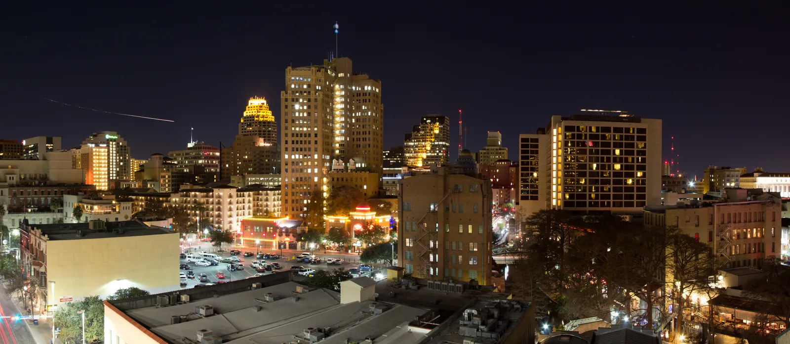 San Antonio skyline illuminated at night, photographed in 2014