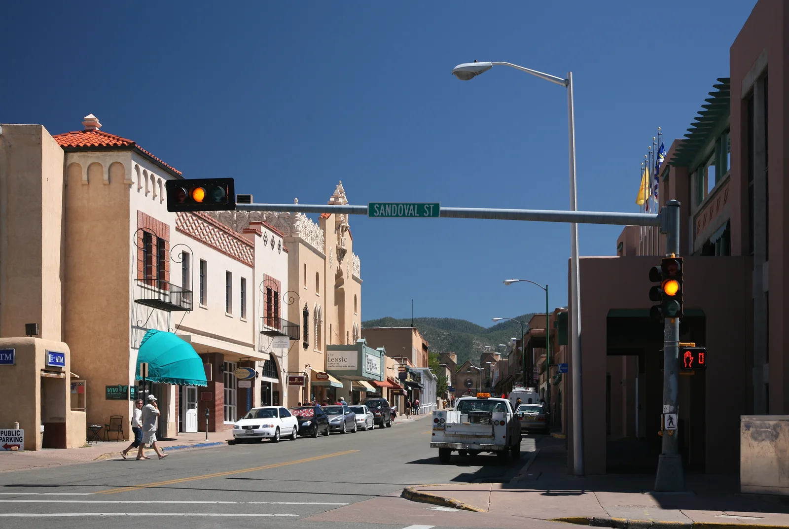 Downtown Santa Fe, New Mexico, in a historical city photograph