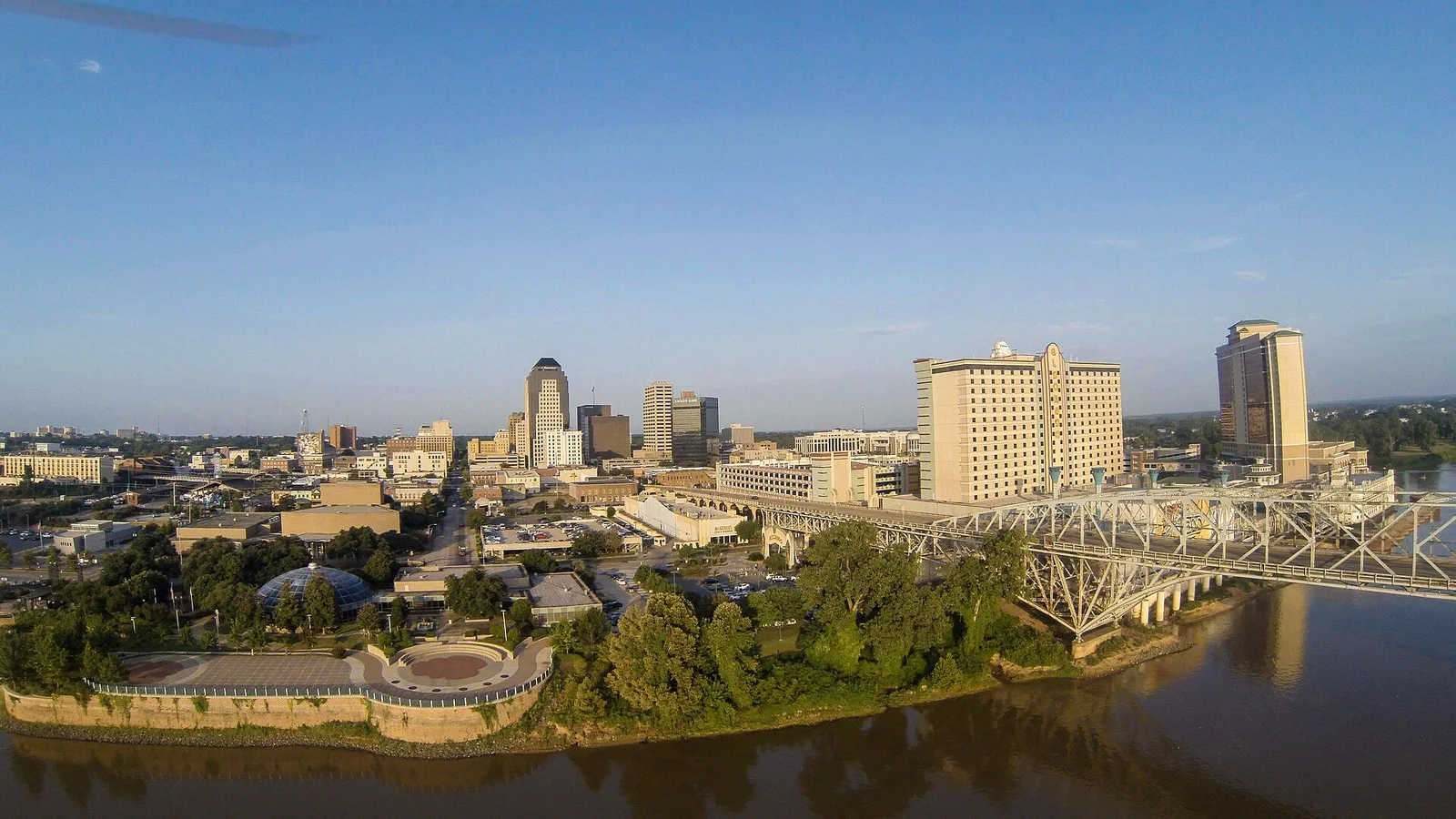 Downtown Shreveport skyline and the Red River in 2014