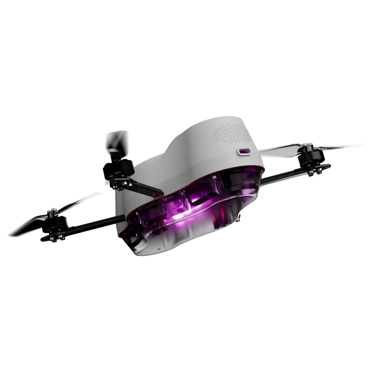 A Spectra drone in flight, its canopy lit pink